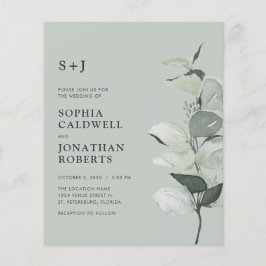 Budget Eucalyptus QR Code Monogram bröllopsinbjuda