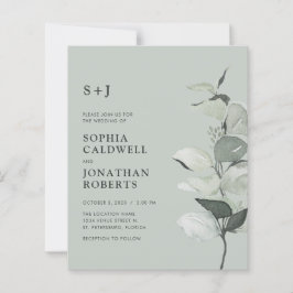Budget Eucalyptus QR Code Monogram bröllopsinbjuda
