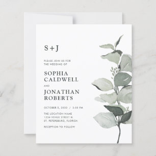 Budget Eucalyptus QR-kod Monogram Bröllopsinbjudan