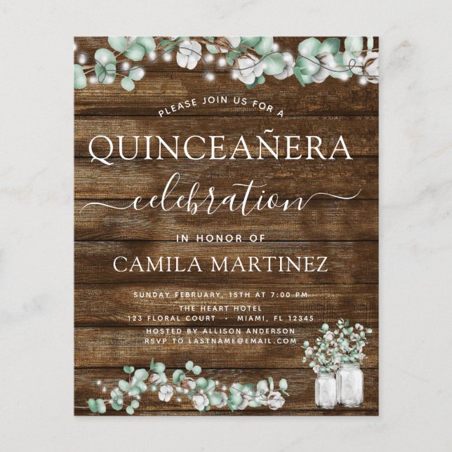 Budget Eucalyptus Rustic Wood Quinceanera (Framsida)