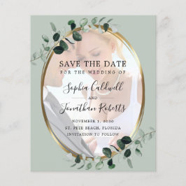 Budget Eucalyptus Sage Photo Bröllop spara datum