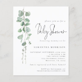 Budget Eucalyptus Script Baby Shower Inbjudan