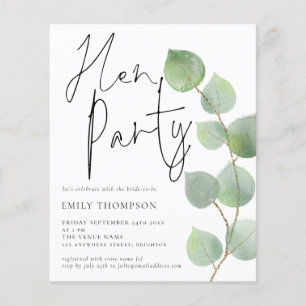 Budget Eucalyptus Script Hen Party-inbjudan