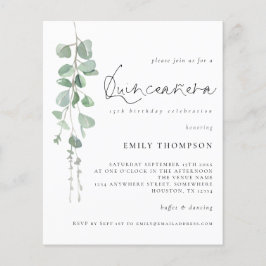 Budget Eucalyptus Script Quinceañera-inbjudan
