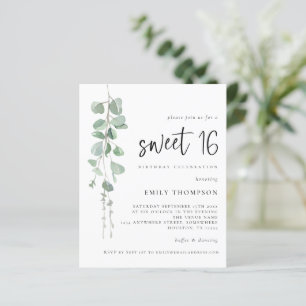 Budget Eucalyptus Script Sweet 16-inbjudan