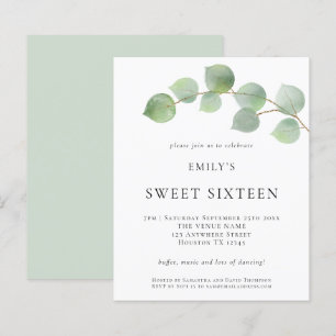 Budget Eucalyptus Sweet sixteen Birthday Inbjudan