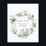 BUDGET eucalyptus vattenfärgsdusch för babybabydus Flygblad<br><div class="desc">budgeterad snyggt eucalyptus söt elephant foliage babyduschinbjudan.</div>