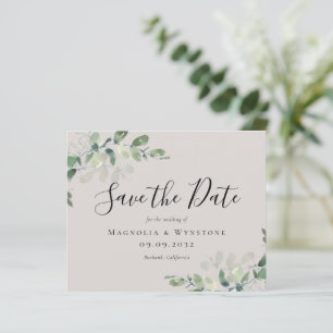BUDGET Eucalyptus Watercolor Bröllop spara datum
