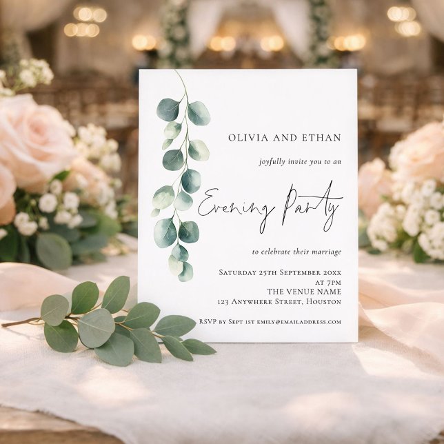 Budget Eucalyptus Wedding Evening Party Invitation (Skapare uppladdad)