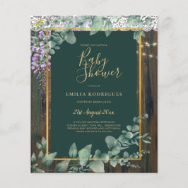 BUDGET Eucalyptus Wisteria BABY SHOWER Rustic Snör Flygblad