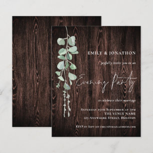 Budget Eucalyptus Wood Bröllop Evening Party Invit
