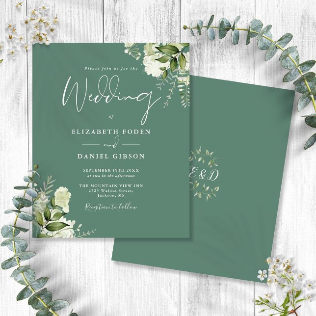 Budget Eukalyptus Grön Blommig Bröllopsinbjudan (Budget Eucalyptus Green Floral Wedding Invitation)