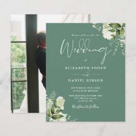 Budget Eukalyptus Grön Foto Bröllopsinbjudan