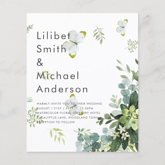 BUDGET Eukalyptus Grönska Blad Smaragd Bröllop Flygblad (Framsidan)