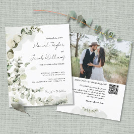 Budget Eukalyptus QR-kod Foto Bröllopsinbjudan