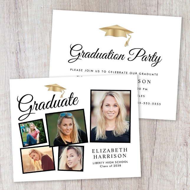 Budget Fотокollage Utexamens Festinbjudan (Budget Photo Collage Graduation Party Invitation)