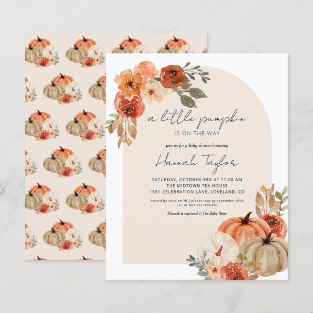 Budget Fall Baby Shower Little Pumpkin-inbjudan (Fram/baksida)