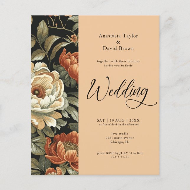 Budget Fall Clay Blommigt Wedding bjudande (Framsida)