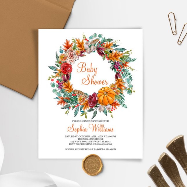 Budget Fall Pumpkin Baby Shower-inbjudan (Skapare uppladdad)