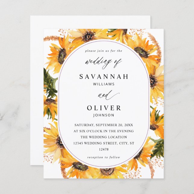 Budget Fall Solros Blommigt Bröllop - Vit (Fram/baksida)