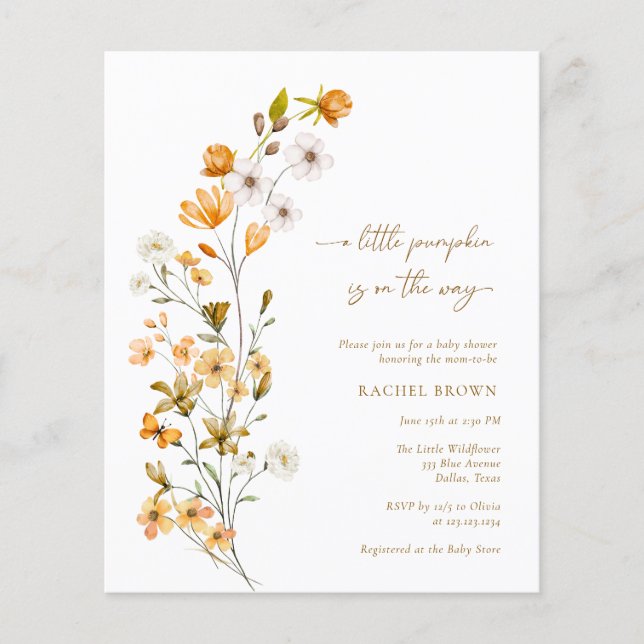 BUDGET Fall WildblomLittle Pumpkin Baby Shower (Framsida)