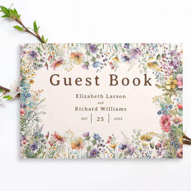 Budget Färgglad Vild Blomma Blommig Akvarell Gästböcker (Budget Colorful Wildflower Floral Watercolor Wedding)