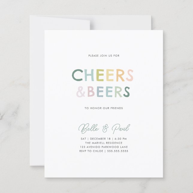 Budget Färgglada Cheers & Beers Modern Par Bröllop (Framsida)