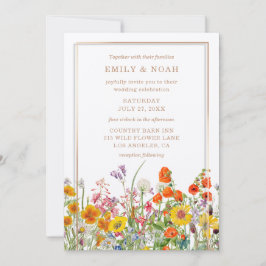 Budget Färggloda Vilda Blommor Country Boho Bröllo Inbjudningar