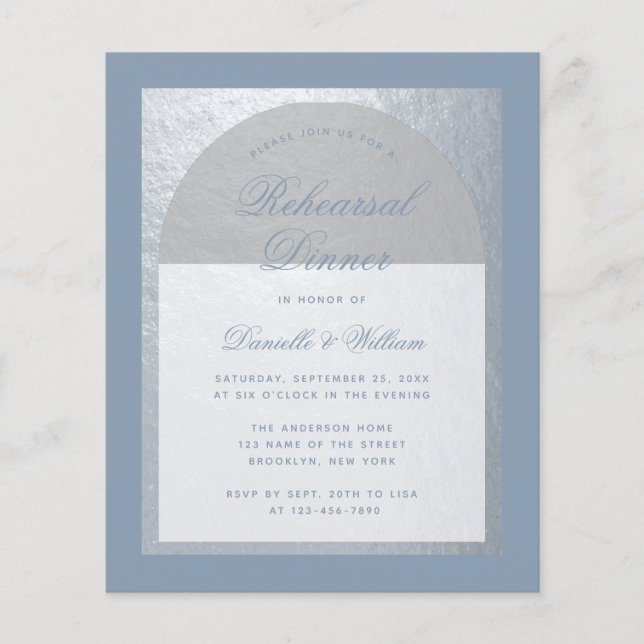 Budget Faux Silver Dusty Blue Rehearsal Dinner (Framsida)