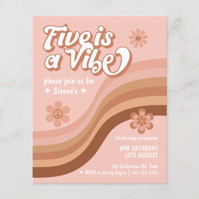 Budget fem är en Vibe Retro Daisy Girl Birthday (Framsida)