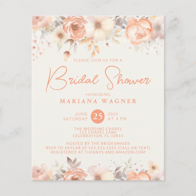 Budget Fersken Beige Blommor på Elfenbens Bröllops (Framsida)