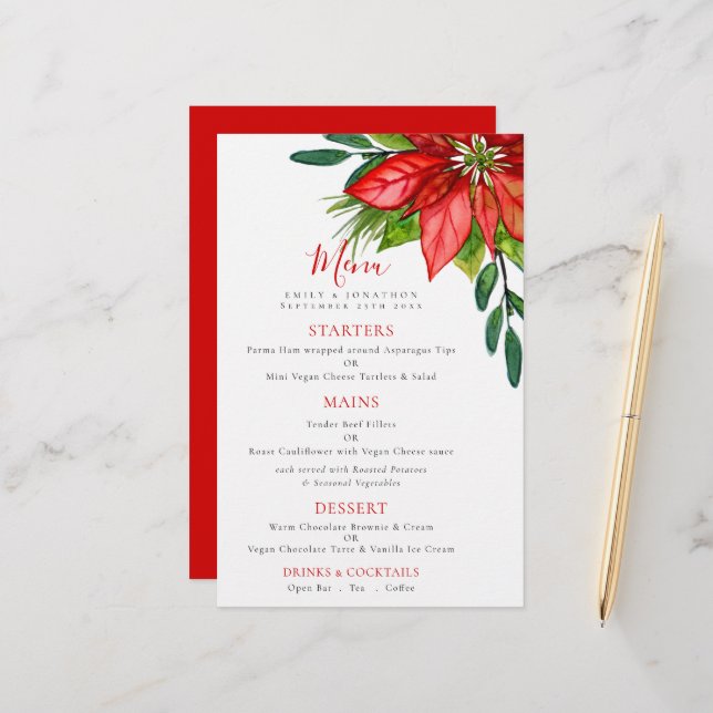 Budget Festive Bröllop Poinsettia Foliage Menu (Fram/Back In Situ)