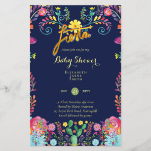 BUDGET Fiesta Baby Shower Folk Flowers Inbjudan