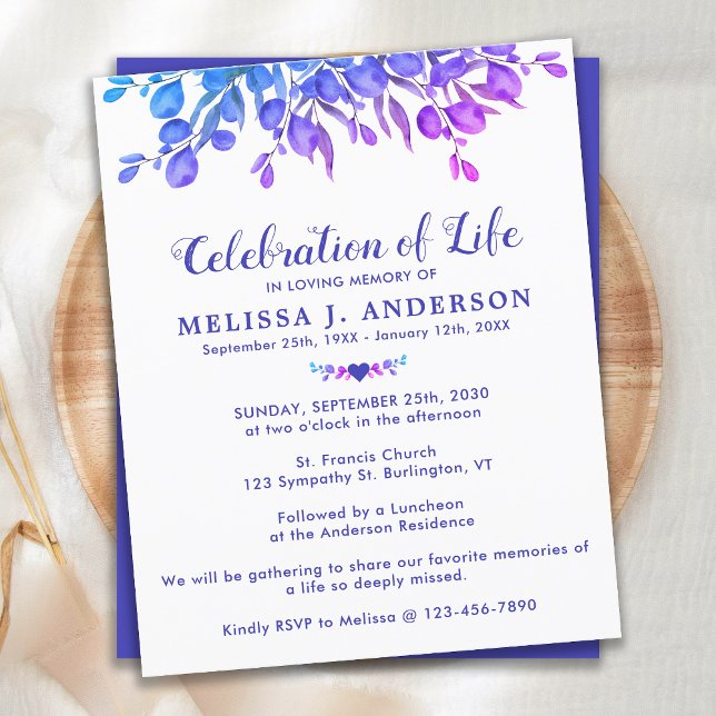 Budget Firande of Life Lila Eucalyptus Invit (Skapare uppladdad)