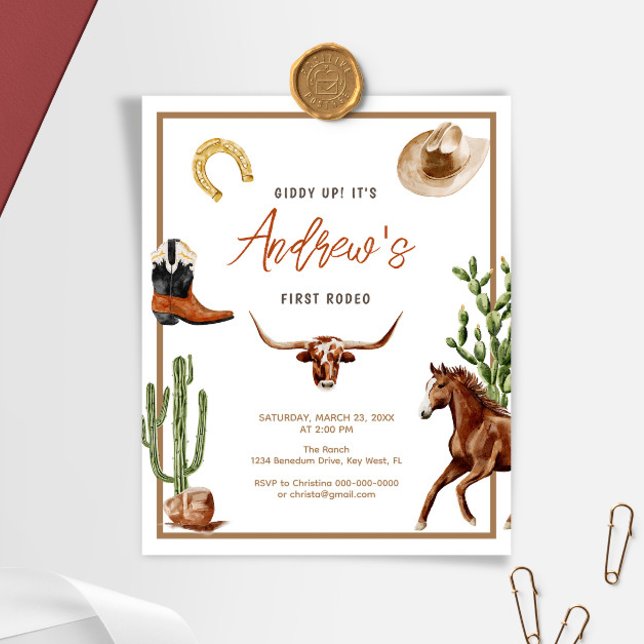 Budget First Rodeo Cowboy Birthday-inbjudan (Skapare uppladdad)