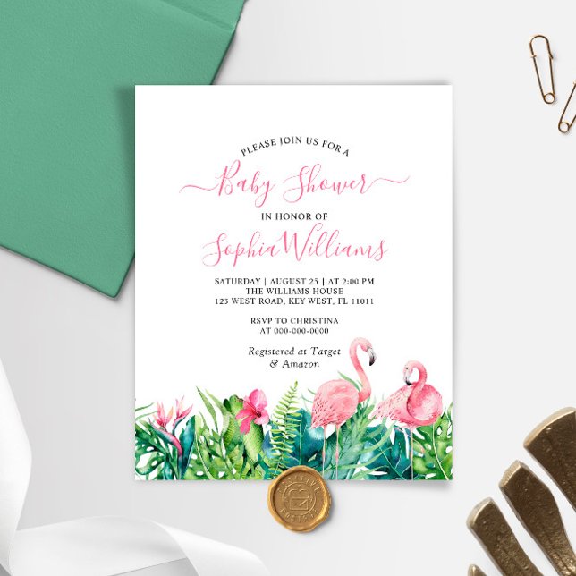 Budget Flamingos Tropical Baby Shower-inbjudan (Skapare uppladdad)