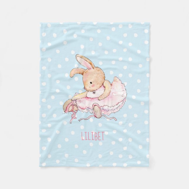 BUDGET Flicka Gift Named - Bunny Rabbit Ballet Fleecefilt (Framsidan)