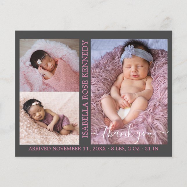Budget Flicka Photo Collage Birth Notice (Framsida)