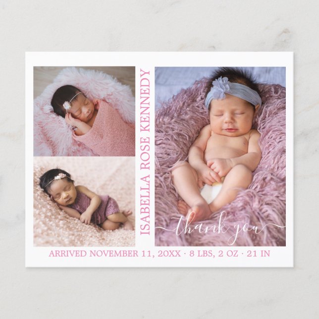 Budget Flicka Photo Collage Birth Notice (Framsida)