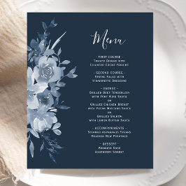Budget Floral Dusty Blue Navy Wedding Menu