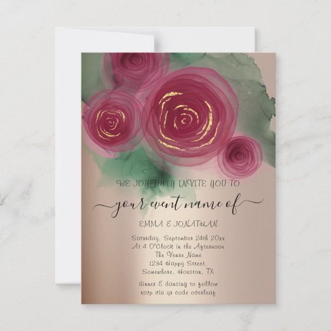 Budget Floral QR Code Rose Gold Marsala Pink (Framsida)