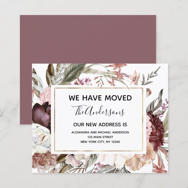 Budget Flytta Announcement Boho Mauve Blommigt (Fram/baksida)