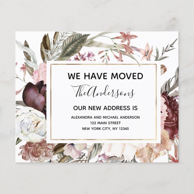 Budget Flytta Announcement Boho Mauve Blommigt Flygblad (Framsidan)