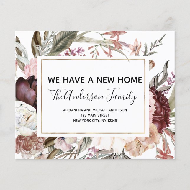 Budget Flytta Announcement Boho Mauve Blommigt Flygblad (Framsidan)