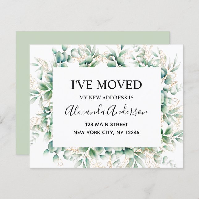 Budget Flytta Notification Eucalyptus Greenery (Fram/baksida)