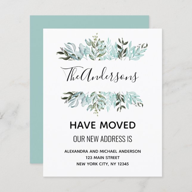 Budget Flytta Notification Eucalyptus Greenery (Fram/baksida)