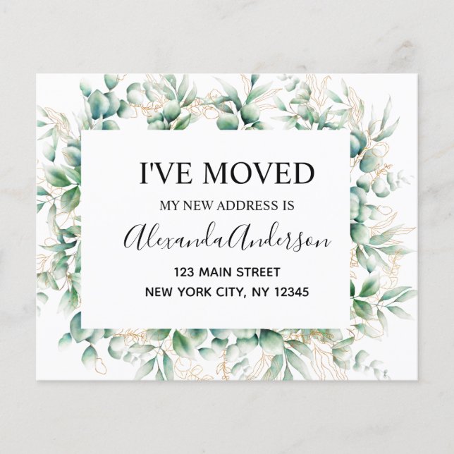 Budget Flytta Notification Eucalyptus Greenery Flygblad (Framsidan)