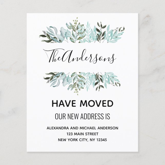 Budget Flytta Notification Eucalyptus Greenery Flygblad (Framsidan)