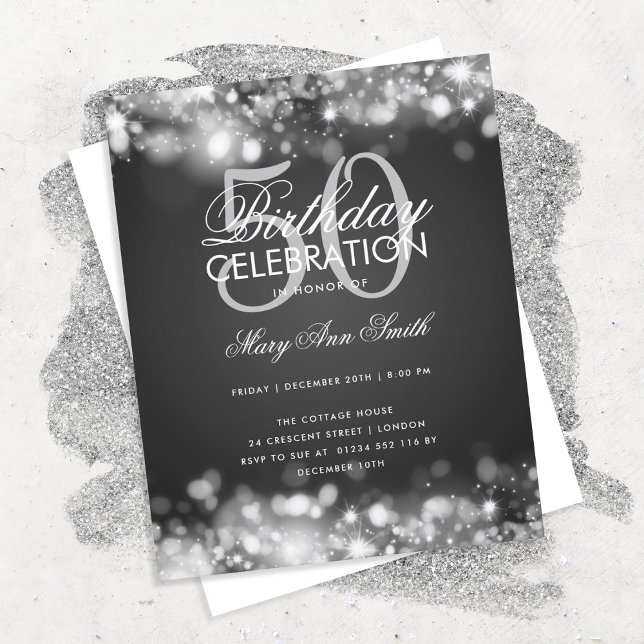 Budget Födelsedag Elegant Silver Ljus Inbjudan (Skapare uppladdad)