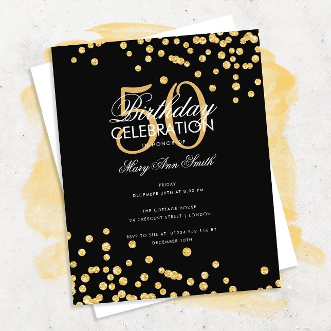 Budget födelsedag Guld Glitter confetti Black Flygblad (Skapare uppladdad)